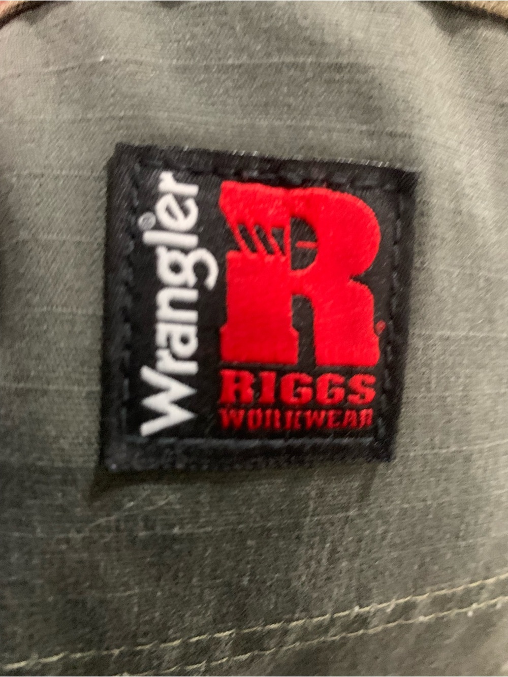 Wrangler Riggs Workwear Men's Olive Green Jeans with Red Logo Patch